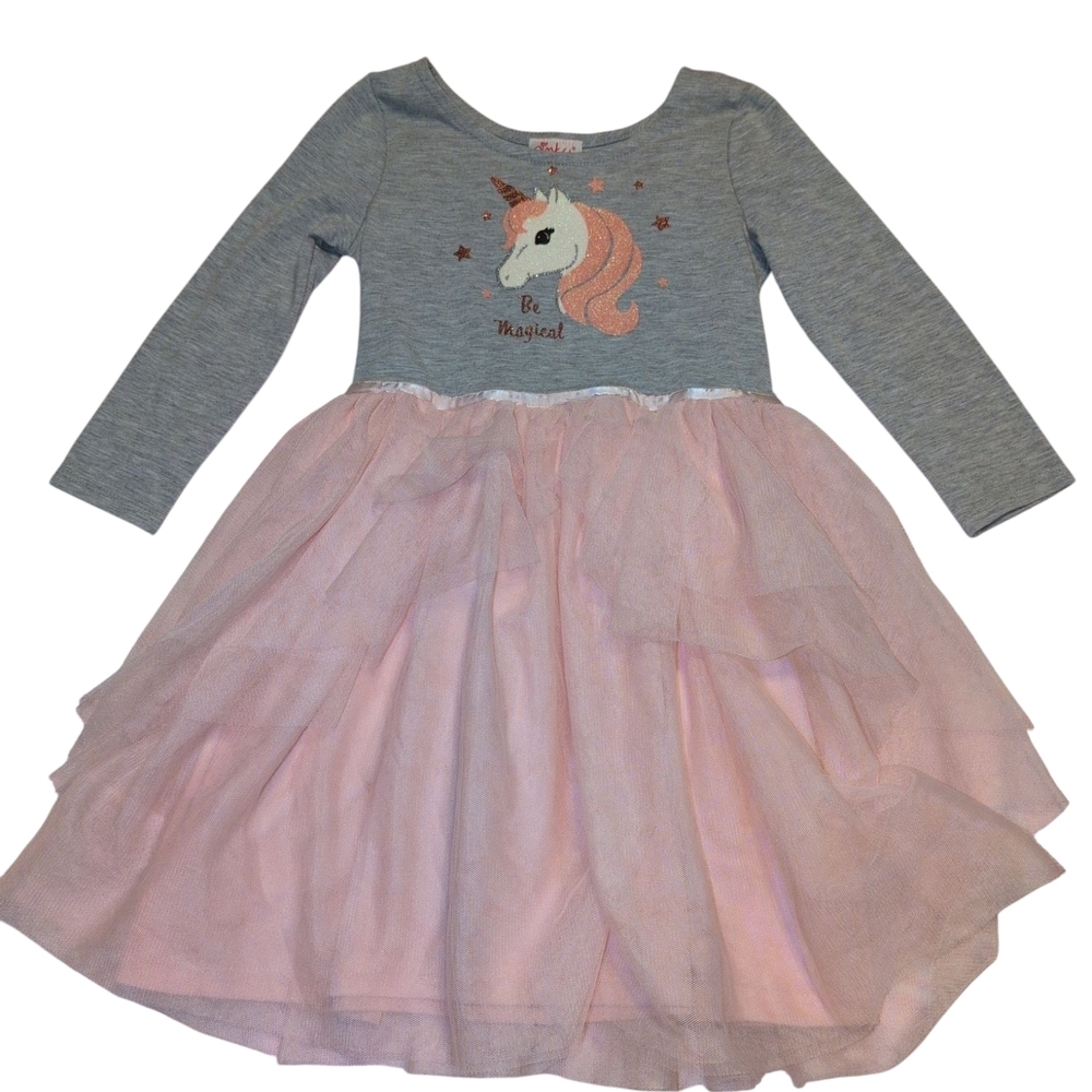 Pink and Gray Unicorn Kids Dress - Picture 1 of 2